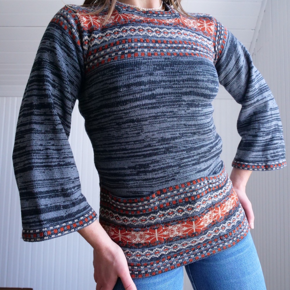Cute 70s Sweater Bee dyed‎ acrylic longline sweater/top